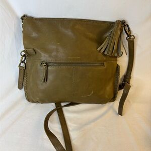Lucky brand Dark Olive Green Leather Crossbody‎ Bag with Tassel Zip Pull
